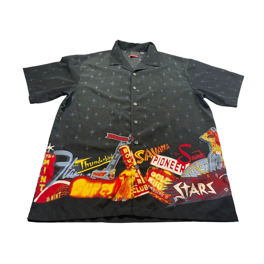 Vintage C-Two Mens Las Vegas Casino Button Up Shirt XL Black Y2K Camp Rockabilly